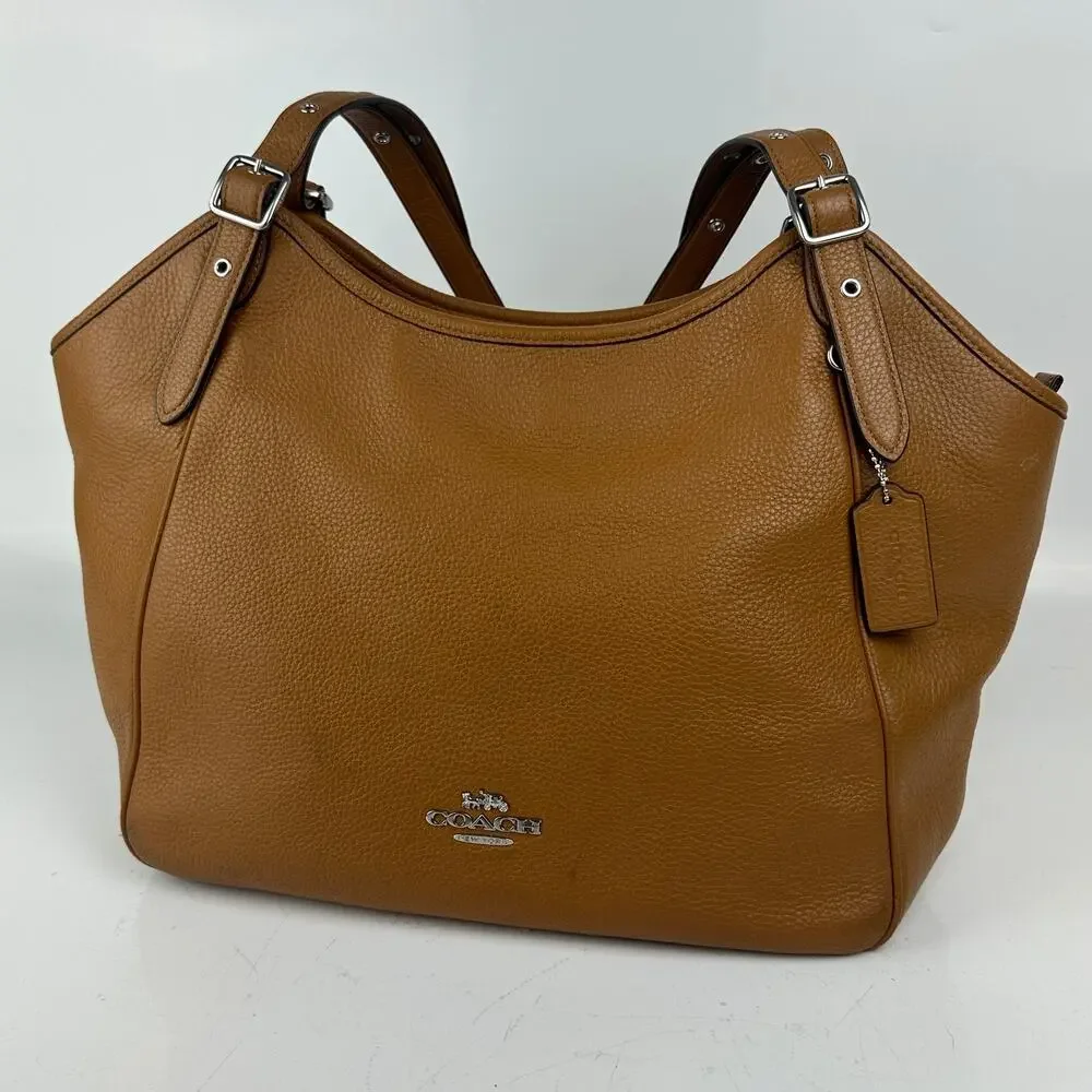 COACH CM074 Meadow Bag Tote Shoulder Bag Pebbled Brown Leather Purse Dual Straps - Picture 3 of 16